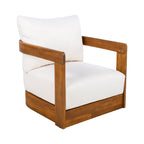 Premium Acacia Wood Outdoor Club Chair, Curved Tub Design, Water-Resistant Cushions, All-Weather Slat Construction