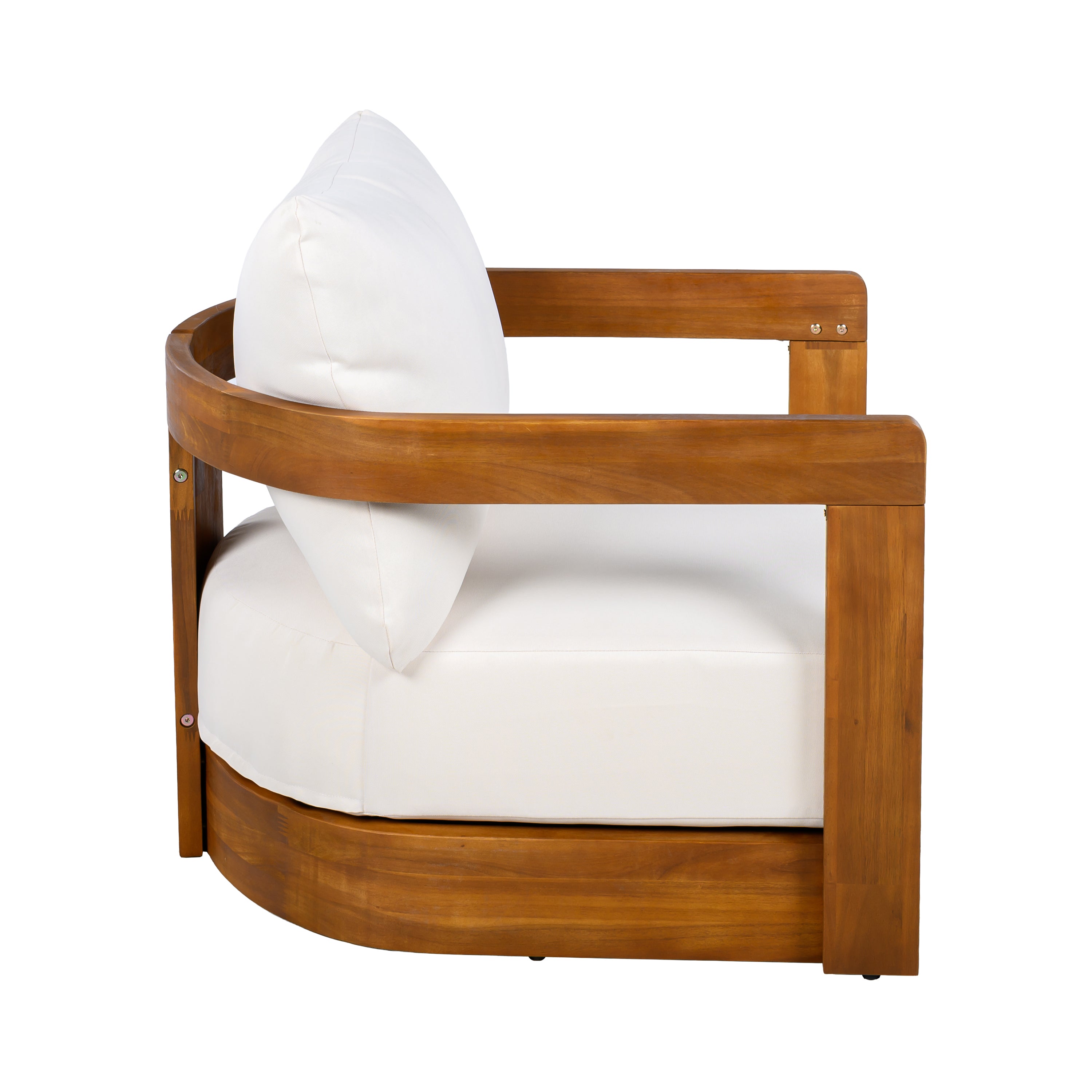 Premium Acacia Wood Outdoor Club Chair, Curved Tub Design, Water-Resistant Cushions, All-Weather Slat Construction