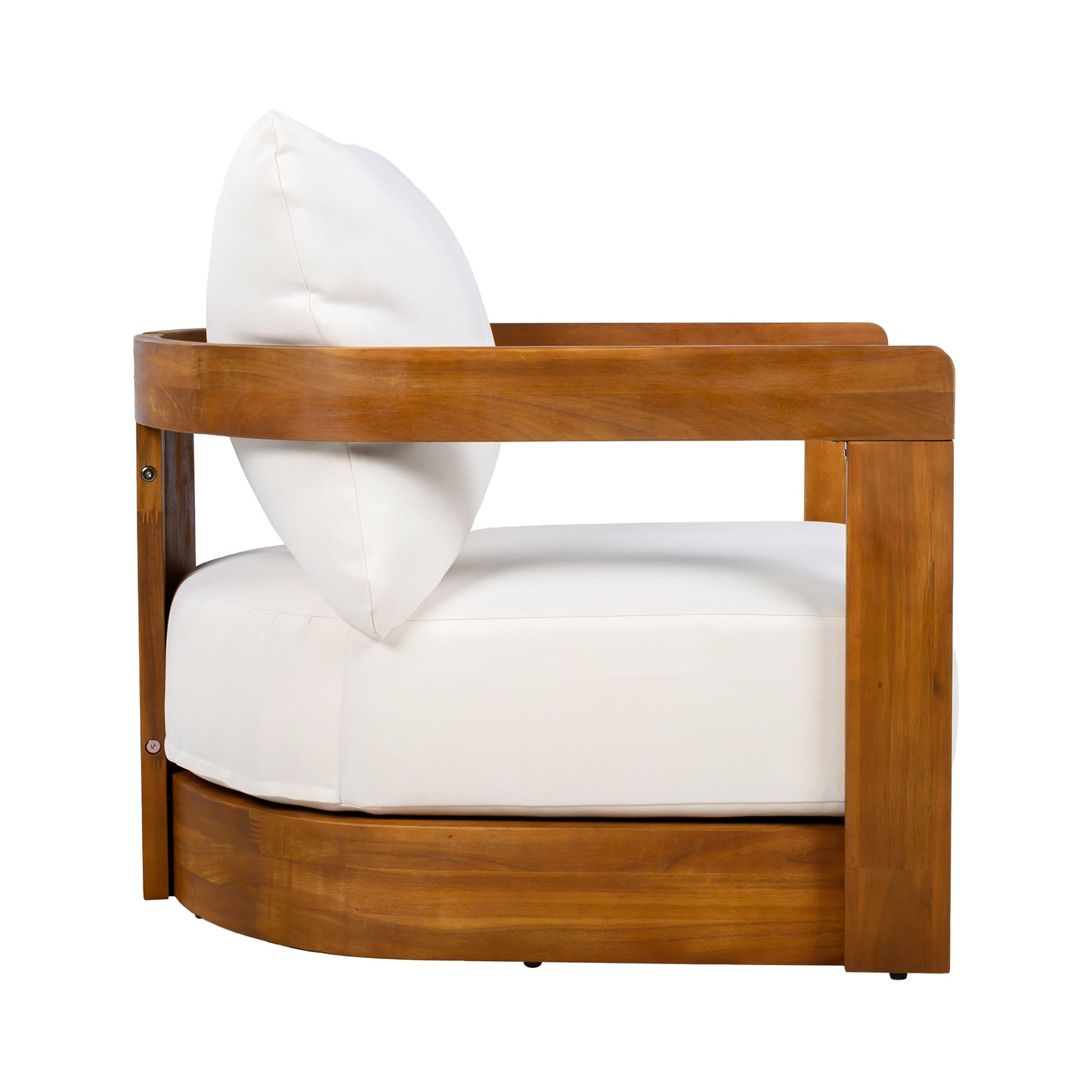 Premium Acacia Wood Outdoor Club Chair, Curved Tub Design, Water-Resistant Cushions, All-Weather Slat Construction