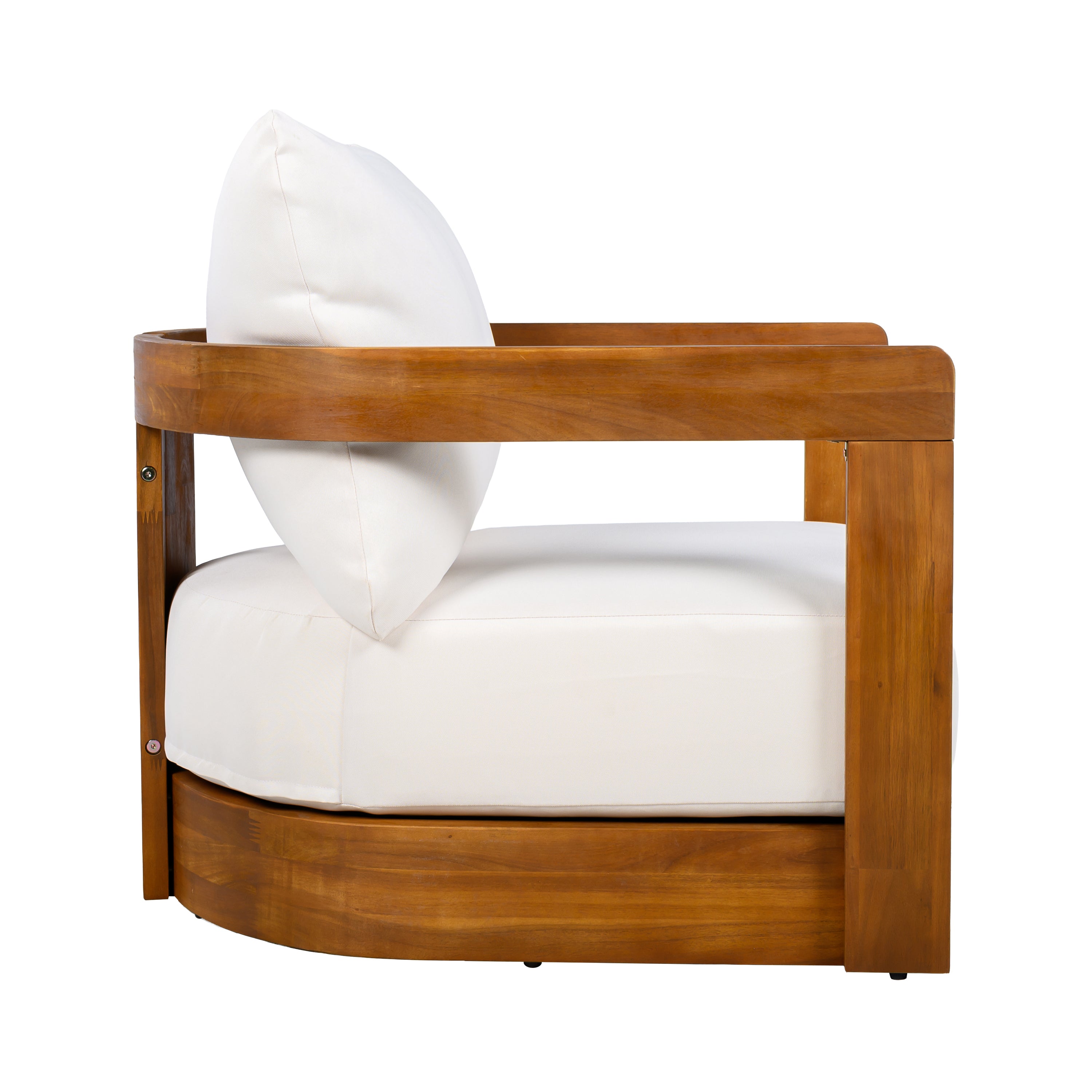 Premium Acacia Wood Outdoor Club Chair, Curved Tub Design, Water-Resistant Cushions, All-Weather Slat Construction