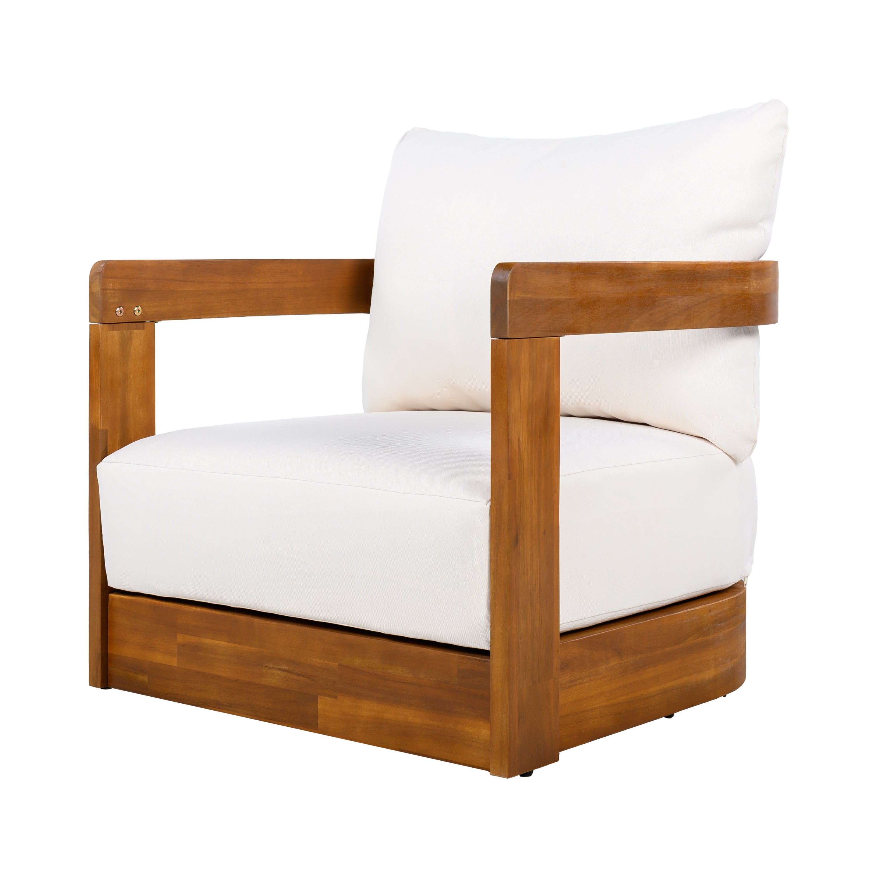 Premium Acacia Wood Outdoor Club Chair, Curved Tub Design, Water-Resistant Cushions, All-Weather Slat Construction