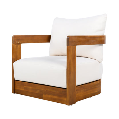 Premium Acacia Wood Outdoor Club Chair, Curved Tub Design, Water-Resistant Cushions, All-Weather Slat Construction
