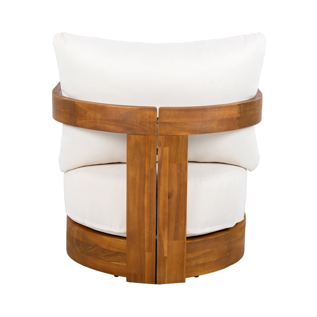 Premium Acacia Wood Outdoor Club Chair, Curved Tub Design, Water-Resistant Cushions, All-Weather Slat Construction