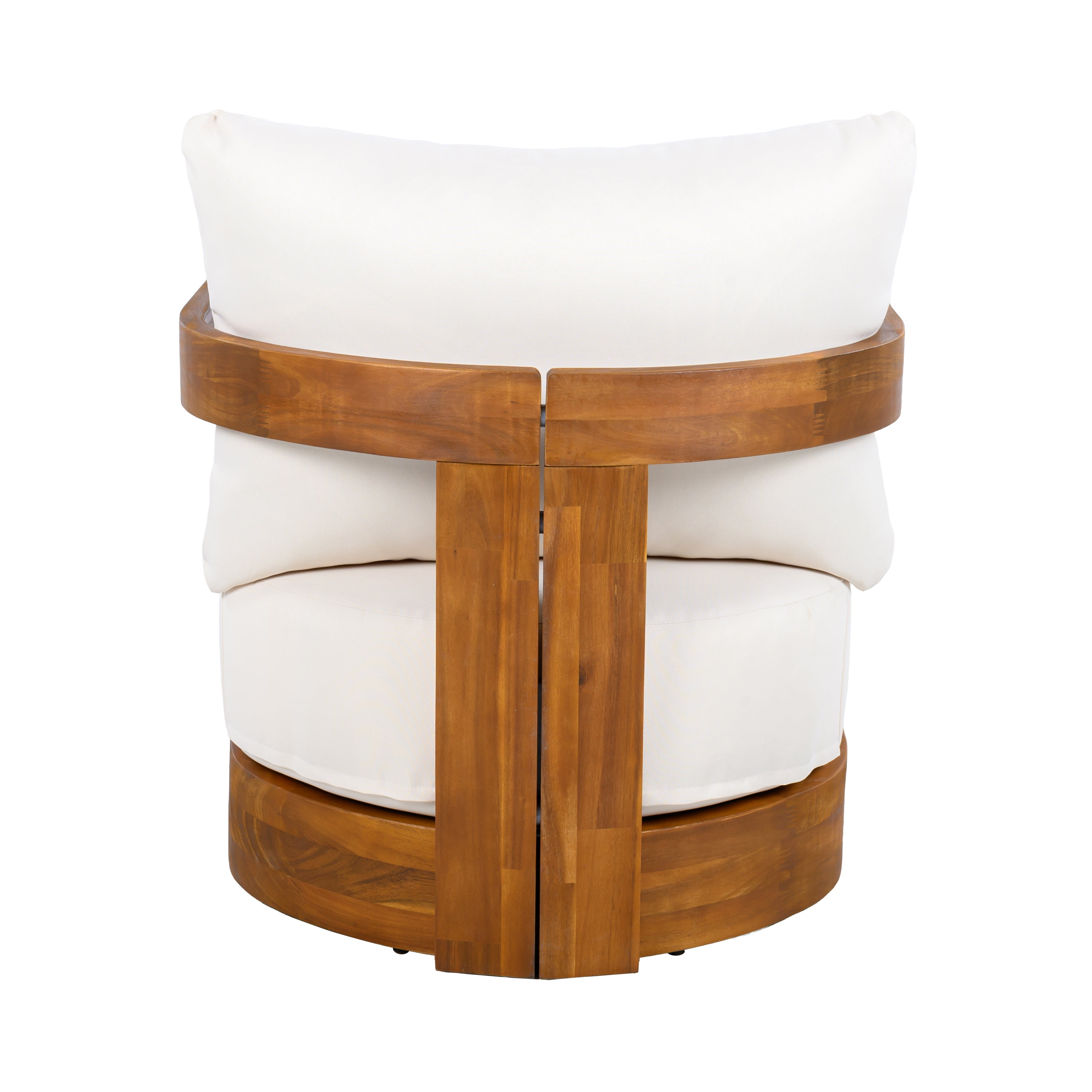 Premium Acacia Wood Outdoor Club Chair, Curved Tub Design, Water-Resistant Cushions, All-Weather Slat Construction