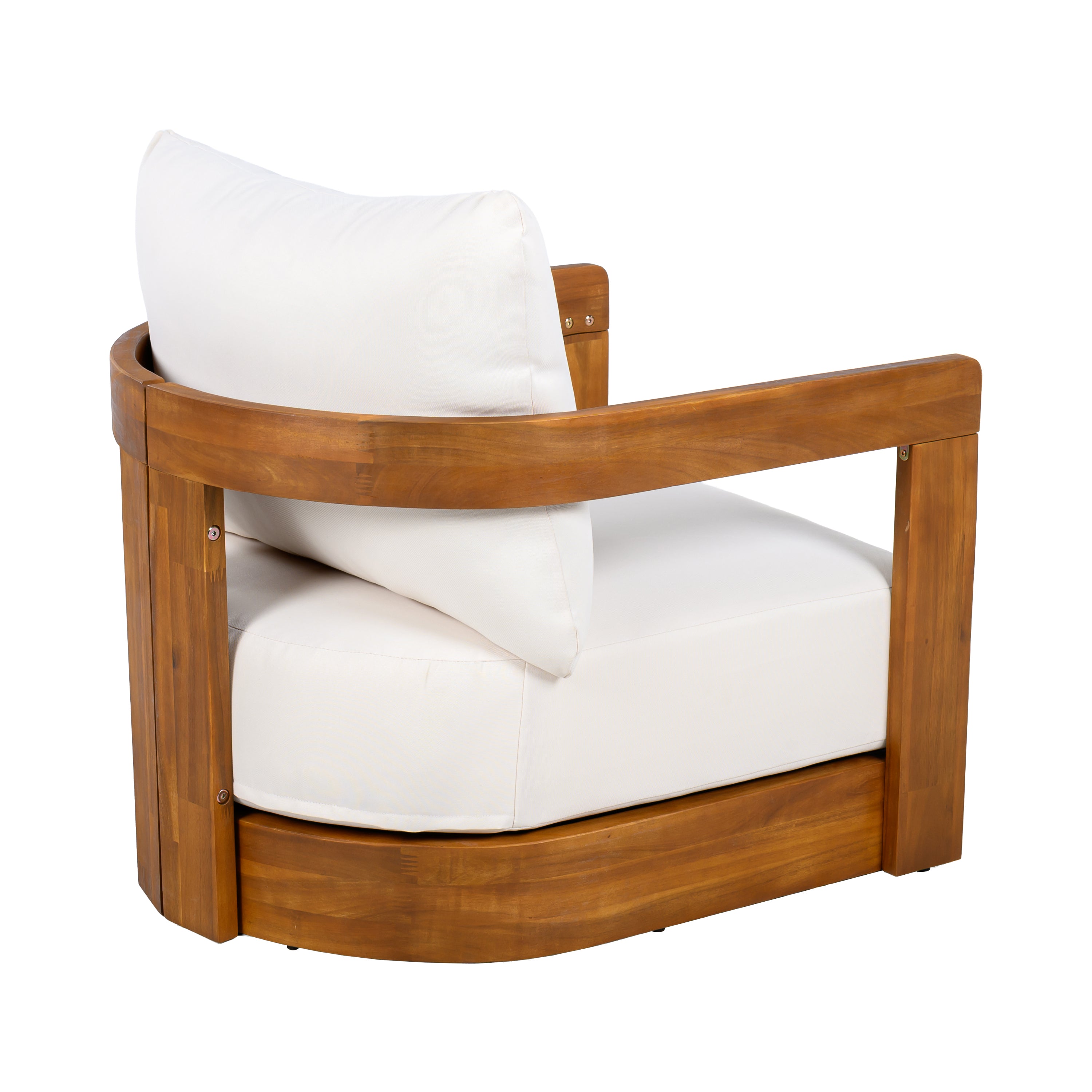 Premium Acacia Wood Outdoor Club Chair, Curved Tub Design, Water-Resistant Cushions, All-Weather Slat Construction