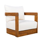 Premium Acacia Wood Outdoor Club Chair, Curved Tub Design, Water-Resistant Cushions, All-Weather Slat Construction