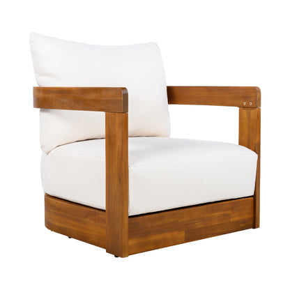 Premium Acacia Wood Outdoor Club Chair, Curved Tub Design, Water-Resistant Cushions, All-Weather Slat Construction