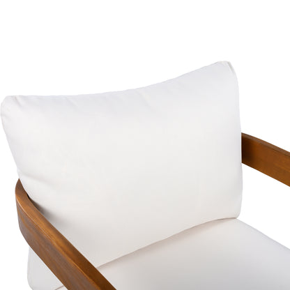 Premium Acacia Wood Outdoor Club Chair, Curved Tub Design, Water-Resistant Cushions, All-Weather Slat Construction