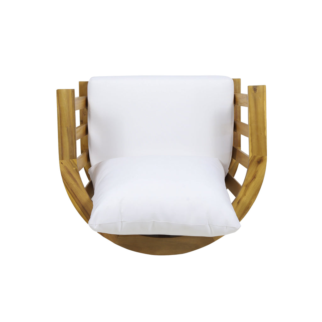 Set of 2, Outdoor Acacia Wood Patio Club Chair, Wooden Patio Furniture,Waterproof Thick Cushion Deep Seating for Porch, Garden, Backyard, Balcony, Weight Capacity 400lbs, Teak Finish, White