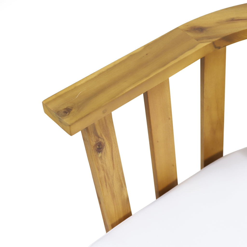 Set of 2, Outdoor Acacia Wood Patio Club Chair, Wooden Patio Furniture,Waterproof Thick Cushion Deep Seating for Porch, Garden, Backyard, Balcony, Weight Capacity 400lbs, Teak Finish, White