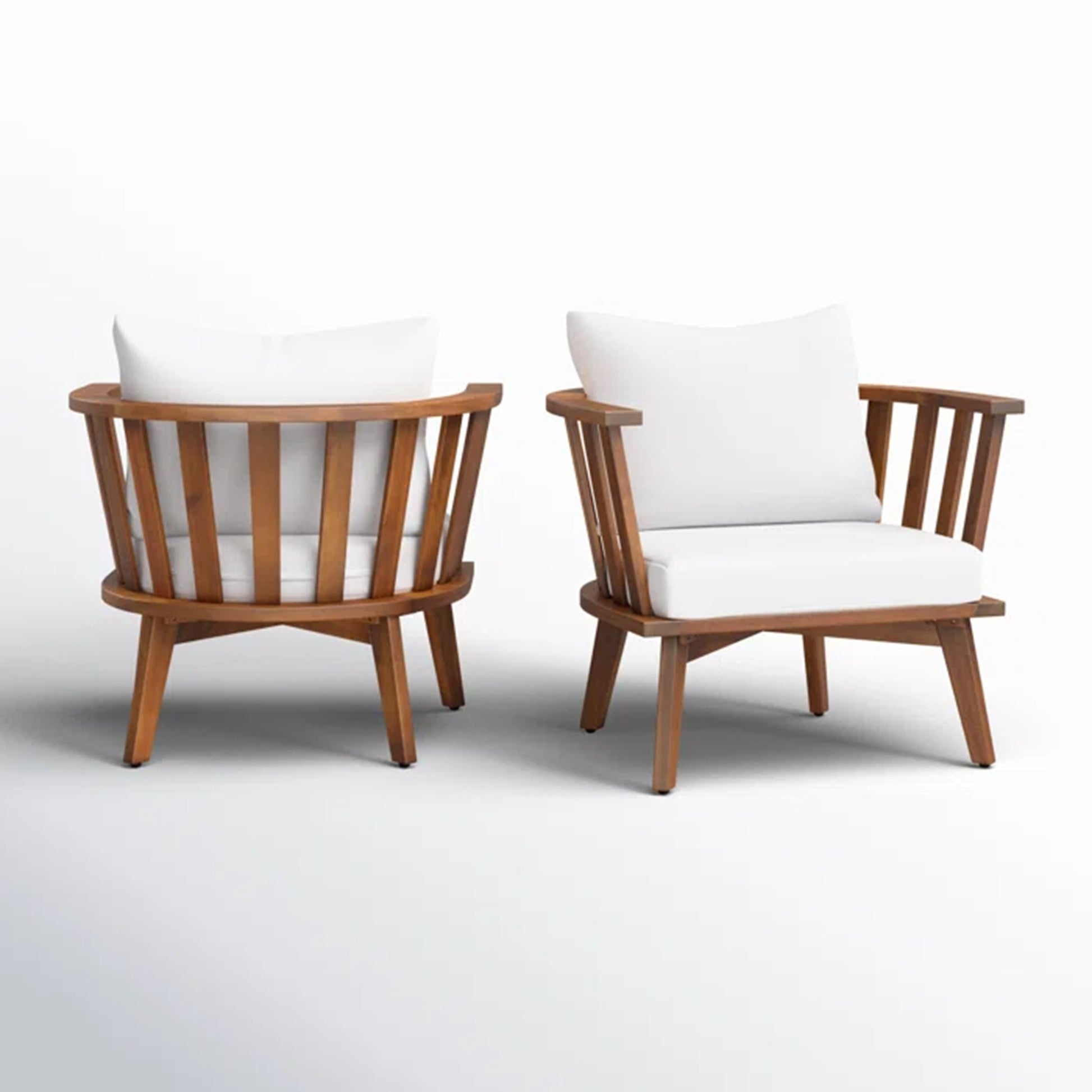 Set of 2, Outdoor Acacia Wood Patio Club Chair, Wooden Patio Furniture,Waterproof Thick Cushion Deep Seating for Porch, Garden, Backyard, Balcony, Weight Capacity 400lbs, Teak Finish, White