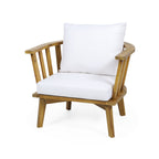 Set of 2, Outdoor Acacia Wood Patio Club Chair, Wooden Patio Furniture,Waterproof Thick Cushion Deep Seating for Porch, Garden, Backyard, Balcony, Weight Capacity 400lbs, Teak Finish, White