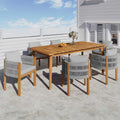 Outdoor Dining Set with Acacia Wood Table and 6 Chairs, Washable Waterproof Cushions, Slatted Tabletop for Patio Garden, Grey
