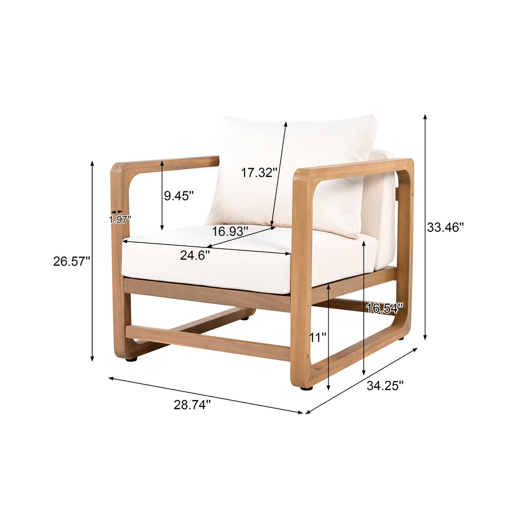 Outdoor Lounge Chair, Acacia Wood Club Chair, Oversized Seat with White Cushion Set