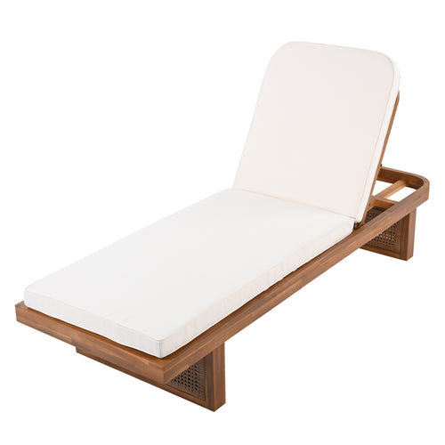 Outdoor Lounge Chair - Acacia Wood & PE Rattan Design with White Cushion