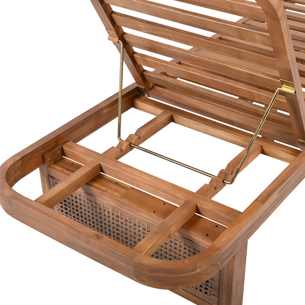 Outdoor Lounge Chair - Acacia Wood & PE Rattan Design with White Cushion