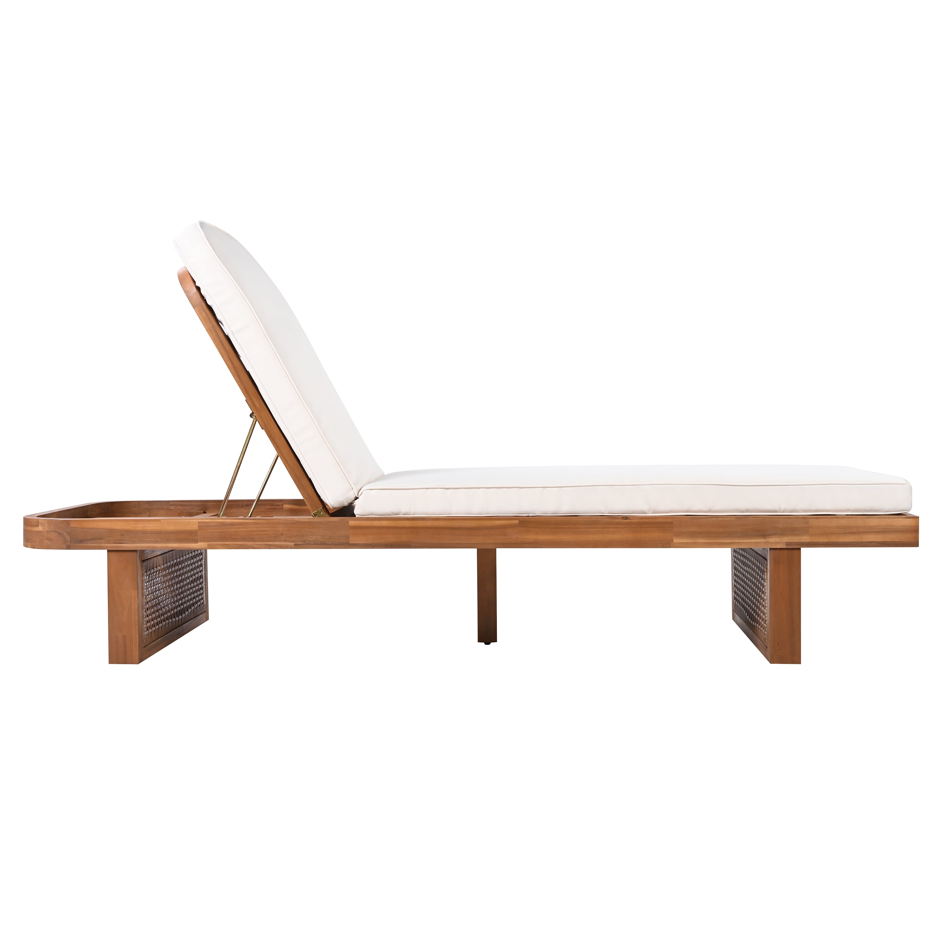 Outdoor Lounge Chair - Acacia Wood & PE Rattan Design with White Cushion