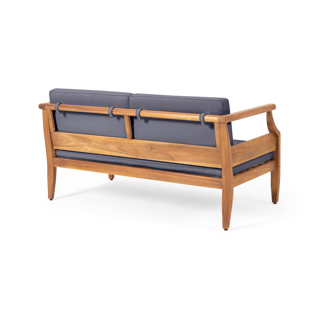 Aston Acacia Wood Outdoor Loveseat Set_Loveseat&Coffee Table - Teak Finish + Dark Gray Cushion