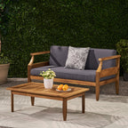Aston Acacia Wood Outdoor Loveseat Set_Loveseat&Coffee Table - Teak Finish + Dark Gray Cushion