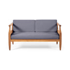 Aston Acacia Wood Outdoor Loveseat Set_Loveseat&Coffee Table - Teak Finish + Dark Gray Cushion