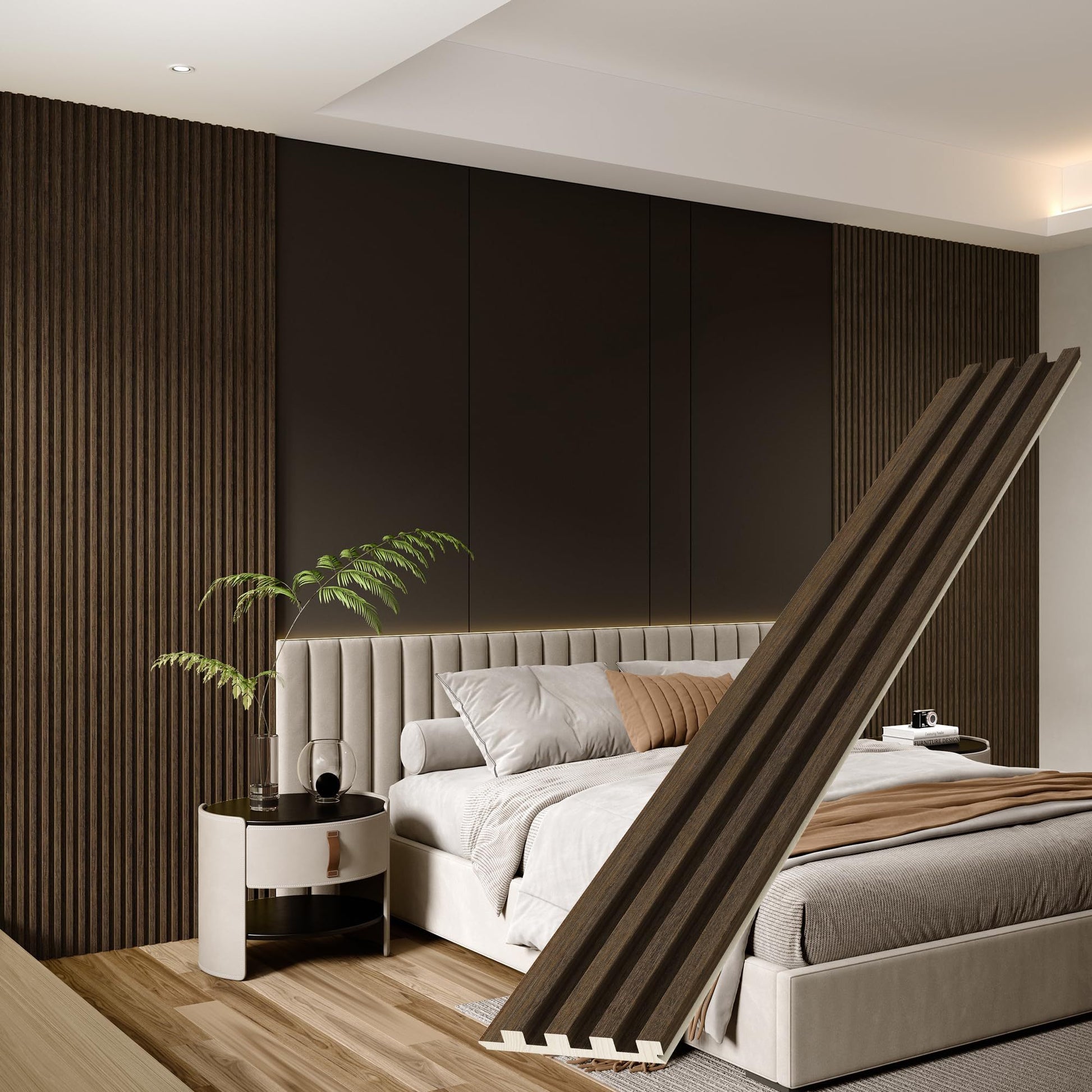 4 Packs 94.5' x 5.7' Solid Wood Panels for Wall, Acoustic Wood Slat Wall Panels for Interior Wall Decor,TV Background, Living Room (Smoking Walnut)