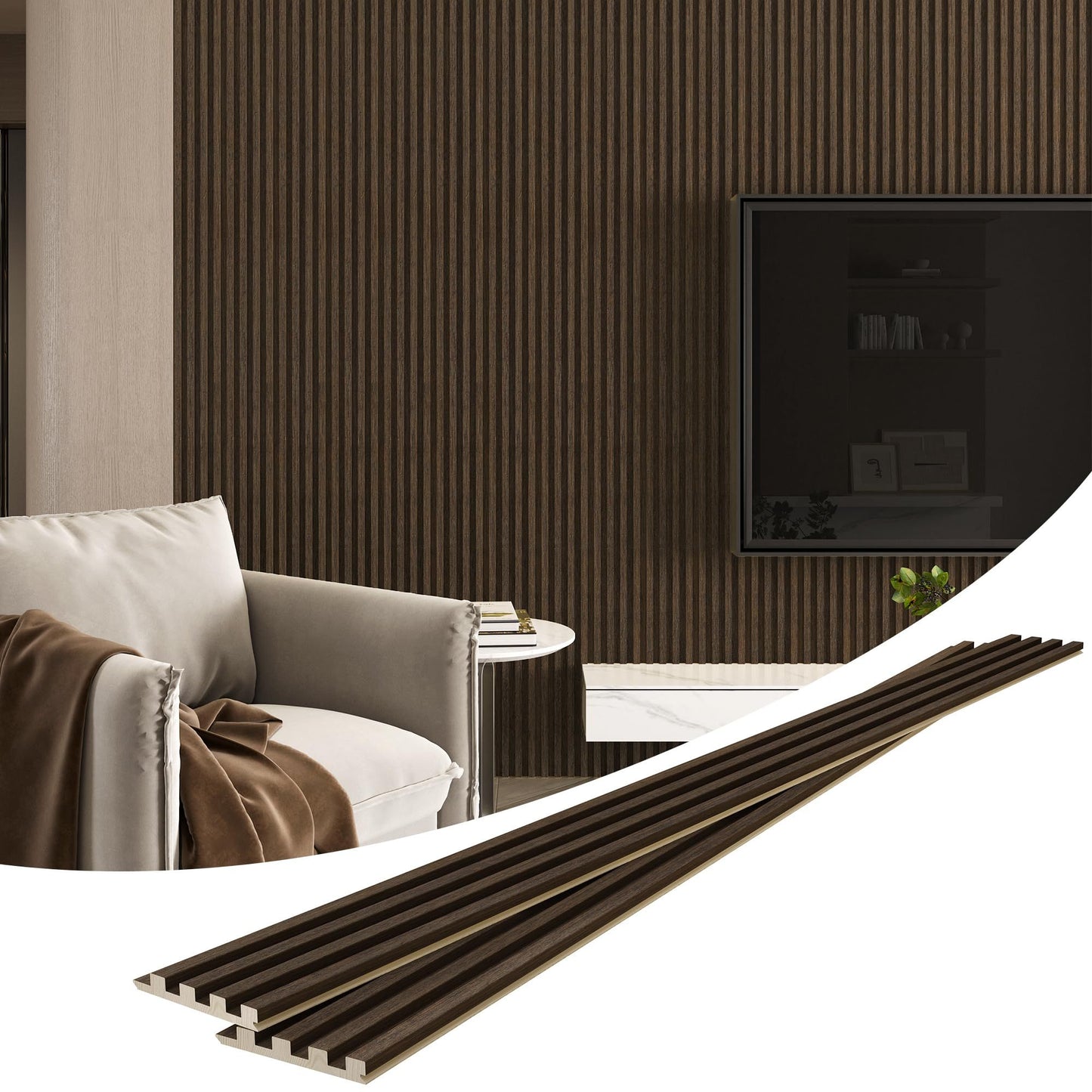 4 Packs 94.5' x 5.7' Solid Wood Panels for Wall, Acoustic Wood Slat Wall Panels for Interior Wall Decor,TV Background, Living Room (Smoking Walnut)