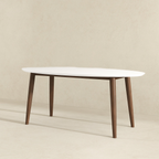 Ada Mid Century Modern Style Solid Wood White Top Oval Dining Table and 4 Side Chairs