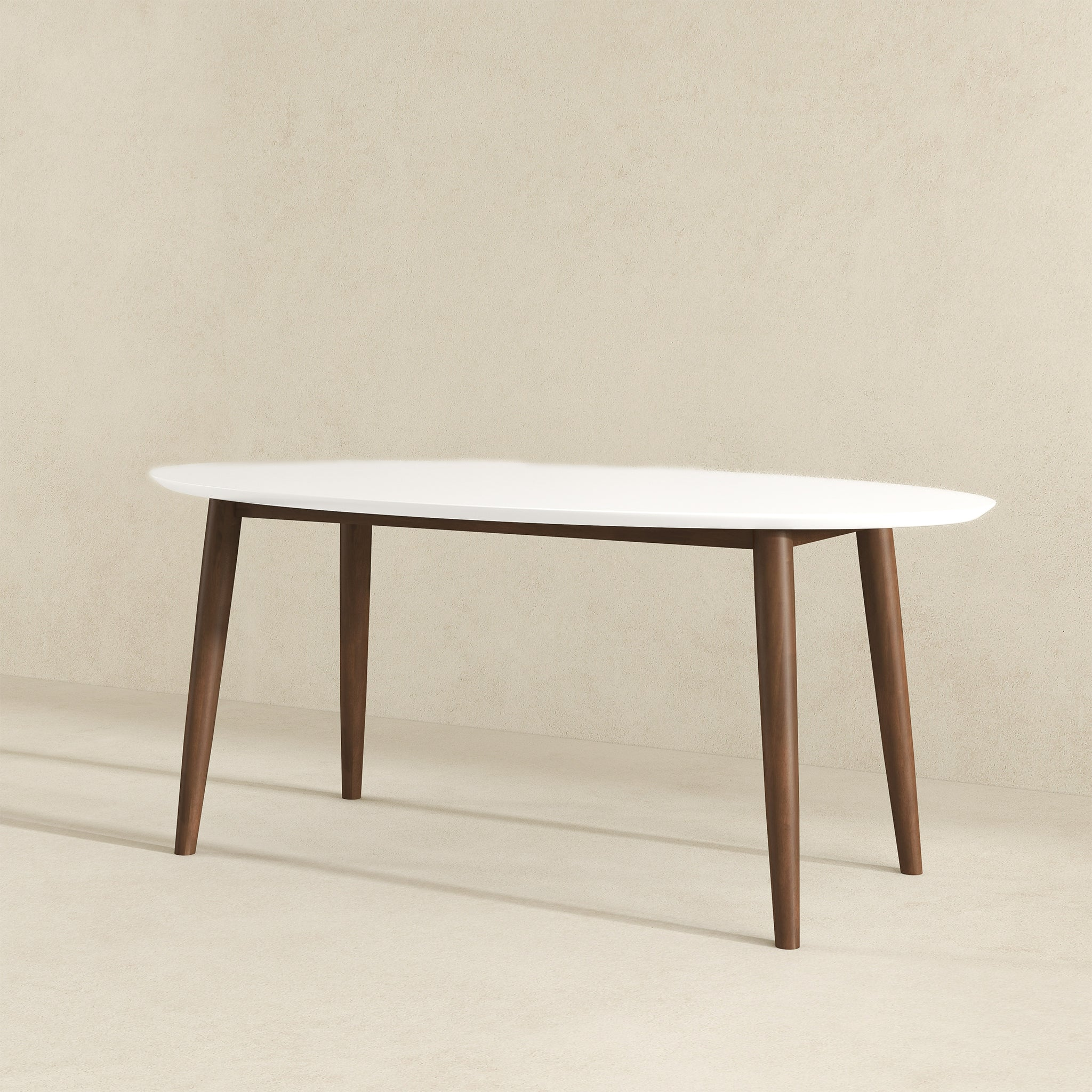 Ada Mid Century Modern Style Solid Wood White Top Oval Dining Table and 4 Side Chairs