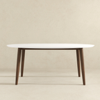 Ada Mid Century Modern Style Solid Wood White Top Oval Dining Table and 4 Side Chairs