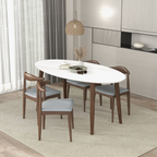Ada Mid Century Modern Style Solid Wood White Top Oval Dining Table and 4 Side Chairs