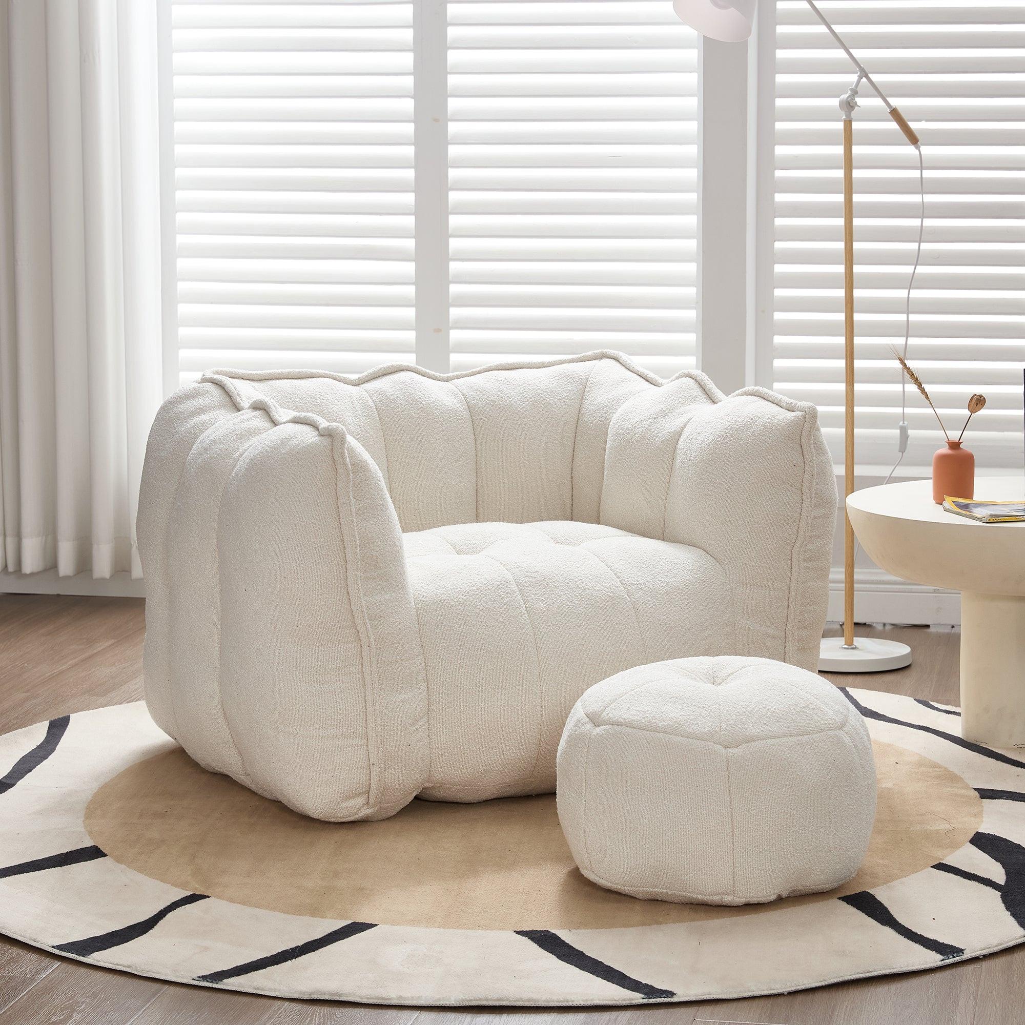 Adult Beige Chenille Square Bean Bag Chair, 41.2x32.3x25".