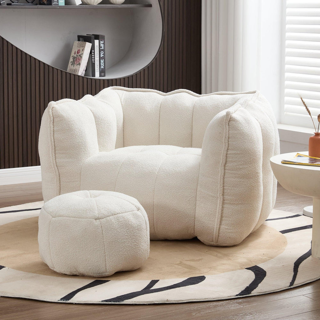 Adult Beige Chenille Square Bean Bag Chair, 41.2x32.3x25".