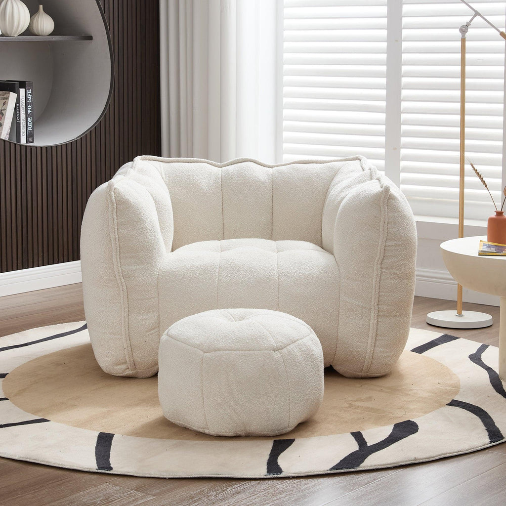 Adult Beige Chenille Square Bean Bag Chair, 41.2x32.3x25".