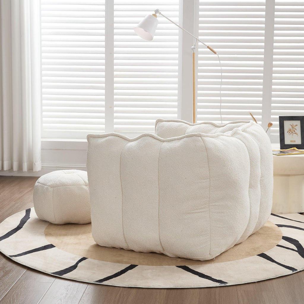 Adult Beige Chenille Square Bean Bag Chair, 41.2x32.3x25".