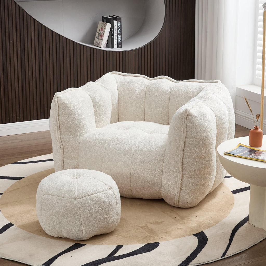 Adult Beige Chenille Square Bean Bag Chair, 41.2x32.3x25".