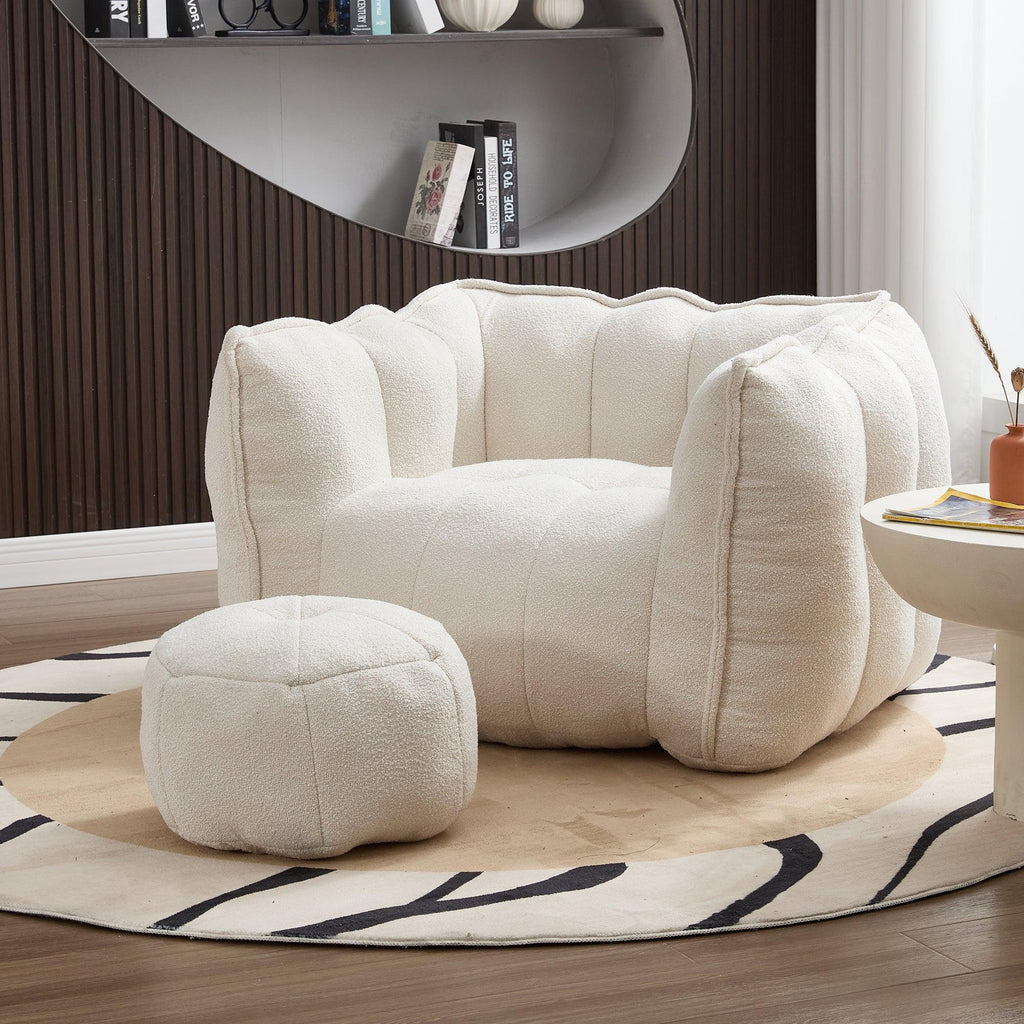 Adult Beige Chenille Square Bean Bag Chair, 41.2x32.3x25".