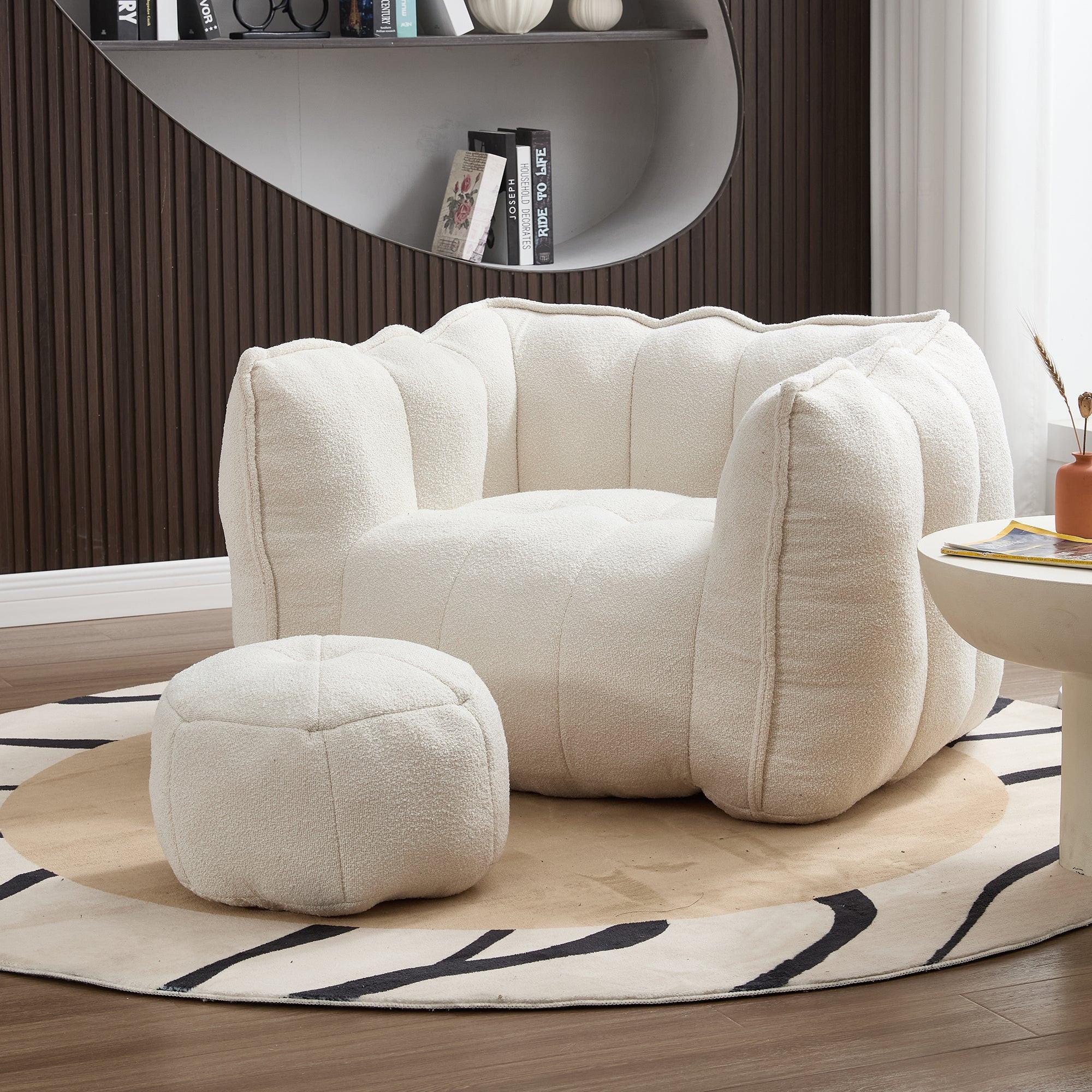 Adult Beige Chenille Square Bean Bag Chair, 41.2x32.3x25".