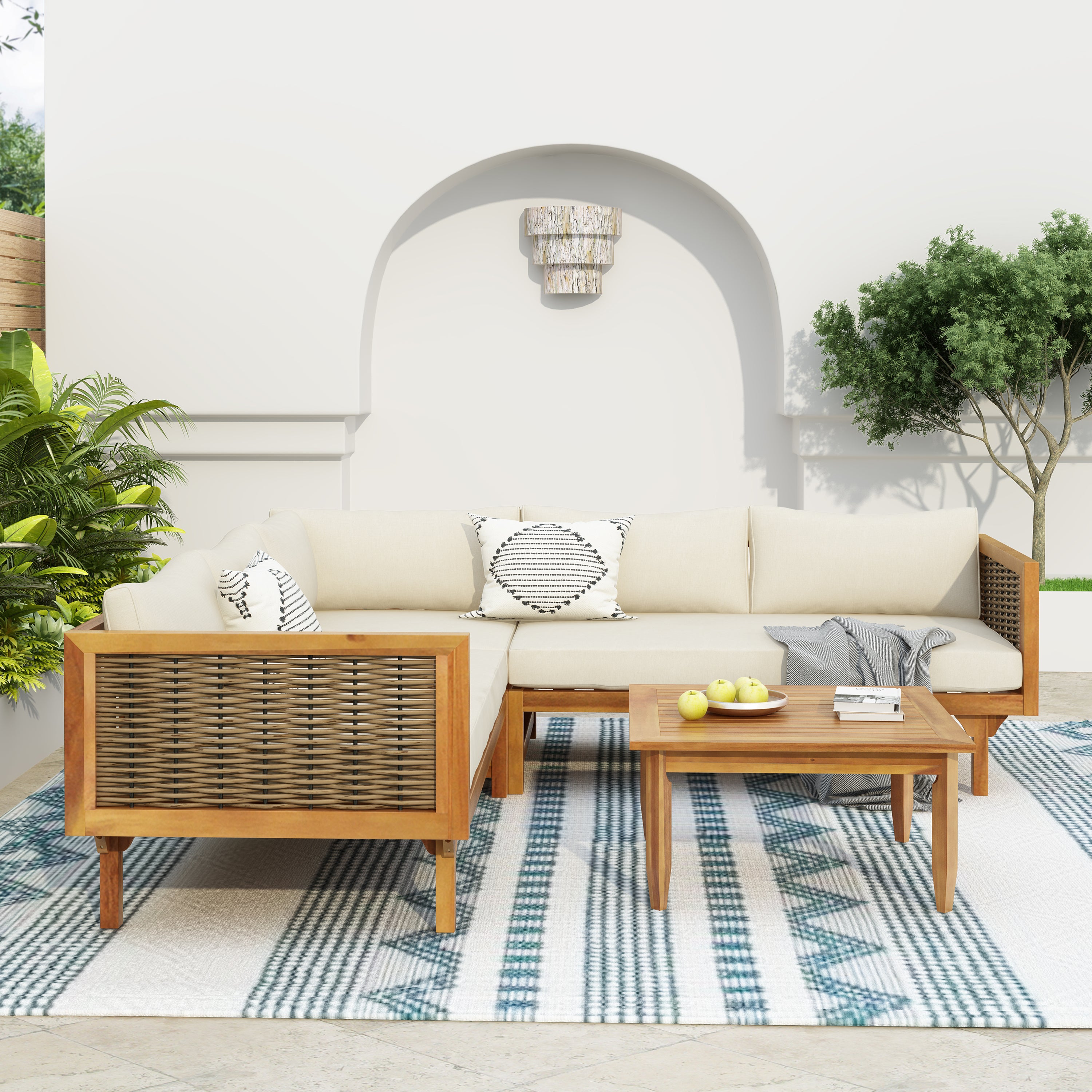 SECTIONAL SEATING GROUP WITH WATERPROOF CUSHIONS - PREMIUM OUTDOOR SOFA SET(BEIGE CUSHION)