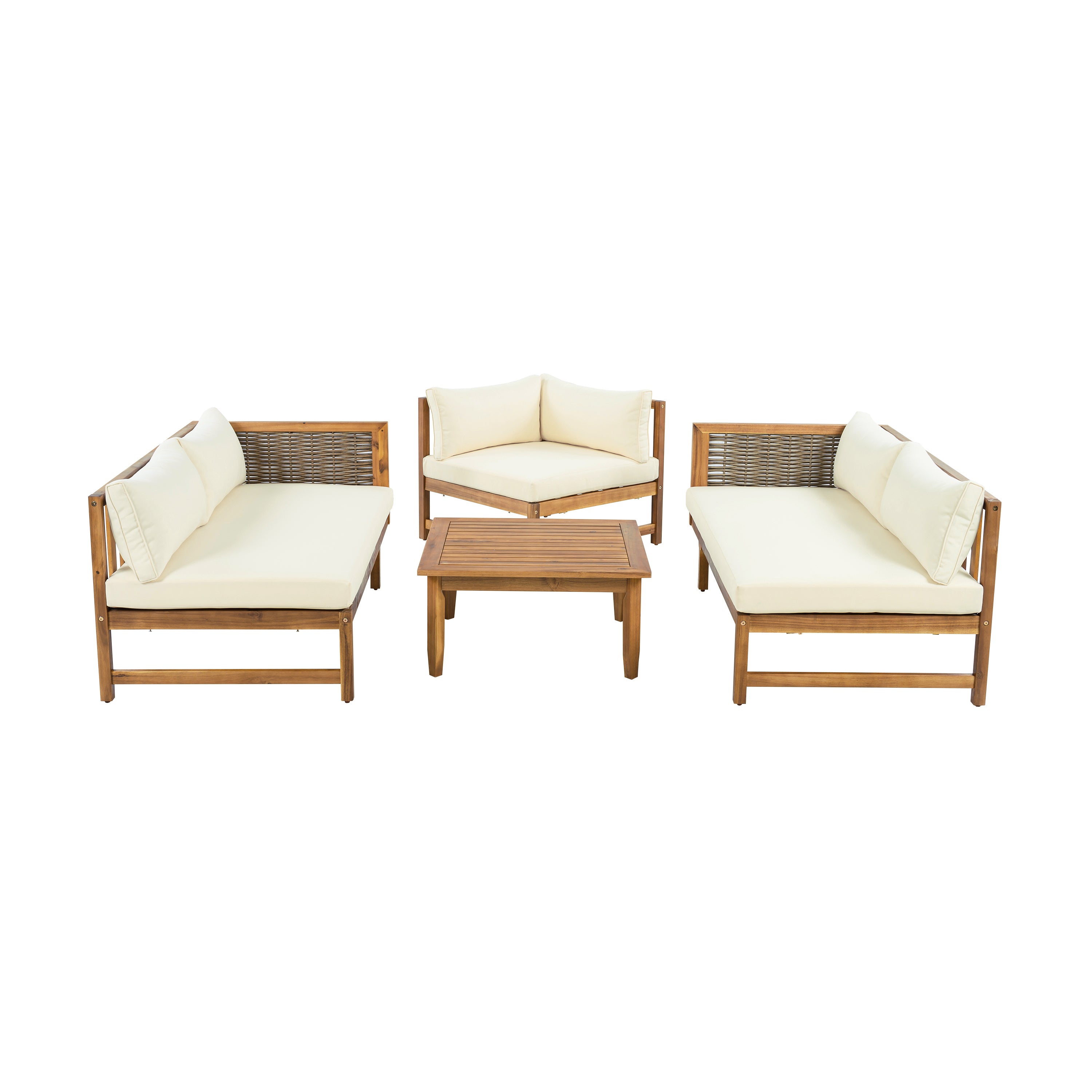 SECTIONAL SEATING GROUP WITH WATERPROOF CUSHIONS - PREMIUM OUTDOOR SOFA SET(BEIGE CUSHION)