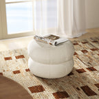 Nest 19.5' Low Round Upholstered Ottoman, Almond White Chenille