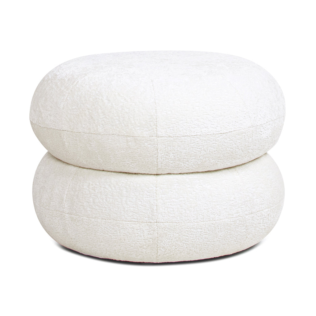 Nest 19.5' Low Round Upholstered Ottoman, Almond White Chenille