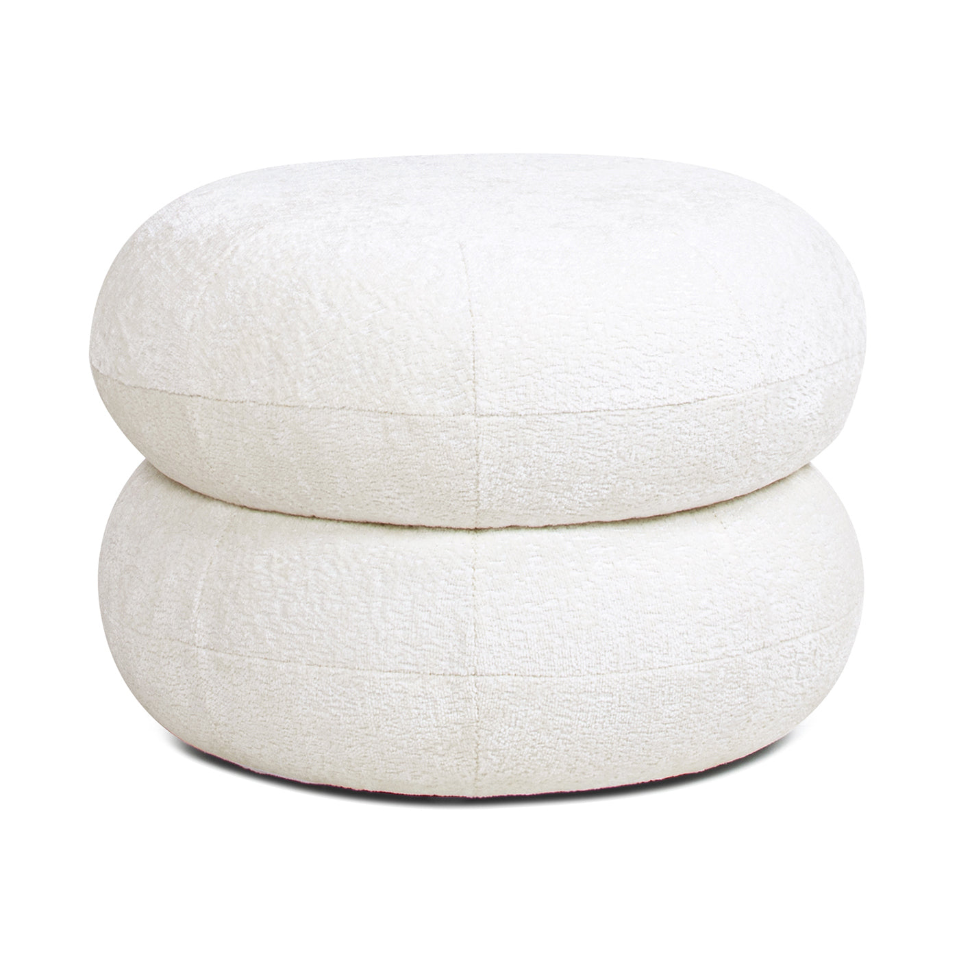 Nest 19.5' Low Round Upholstered Ottoman, Almond White Chenille