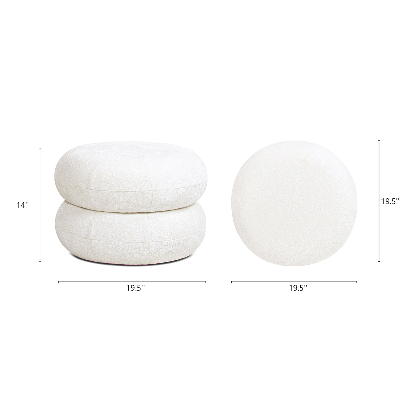 Nest 19.5' Low Round Upholstered Ottoman, Almond White Chenille