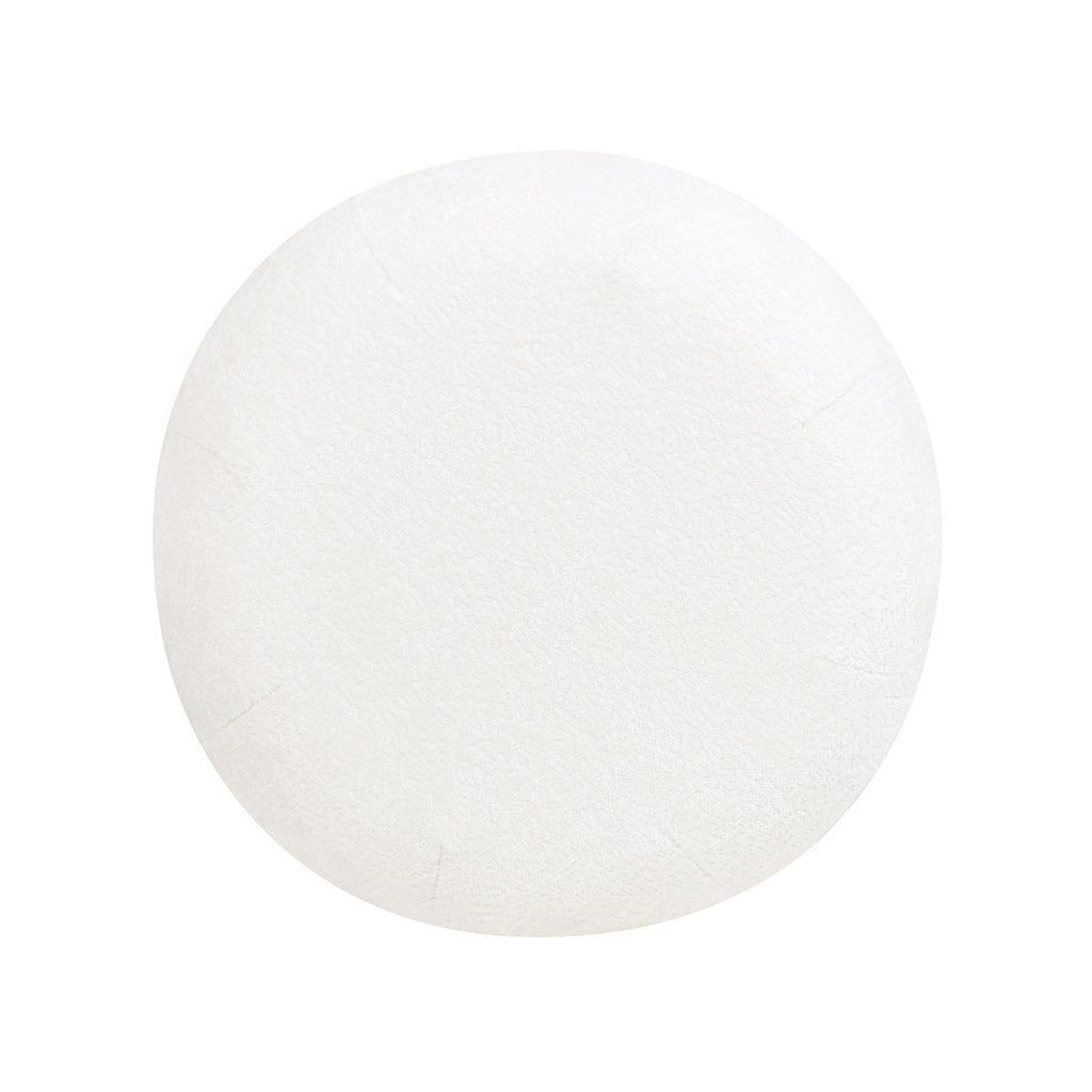 Nest 19.5' Low Round Upholstered Ottoman, Almond White Chenille
