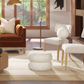 Nest 19.5' Low Round Upholstered Ottoman, Almond White Chenille
