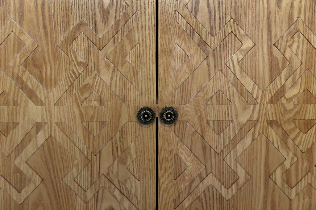 59' Brown Accent Cabinet with 4 Doors, Natural Wood Buffet Cabinet, Media Cabinet, Console Cabinet, Cabinet for Entryway, Living Room, Bedroom, Dining Room