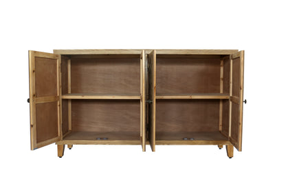 59' Brown Accent Cabinet with 4 Doors, Natural Wood Buffet Cabinet, Media Cabinet, Console Cabinet, Cabinet for Entryway, Living Room, Bedroom, Dining Room