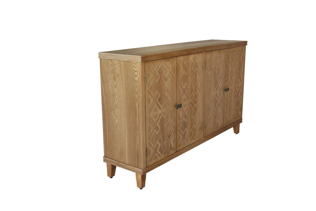 59' Brown Accent Cabinet with 4 Doors, Natural Wood Buffet Cabinet, Media Cabinet, Console Cabinet, Cabinet for Entryway, Living Room, Bedroom, Dining Room