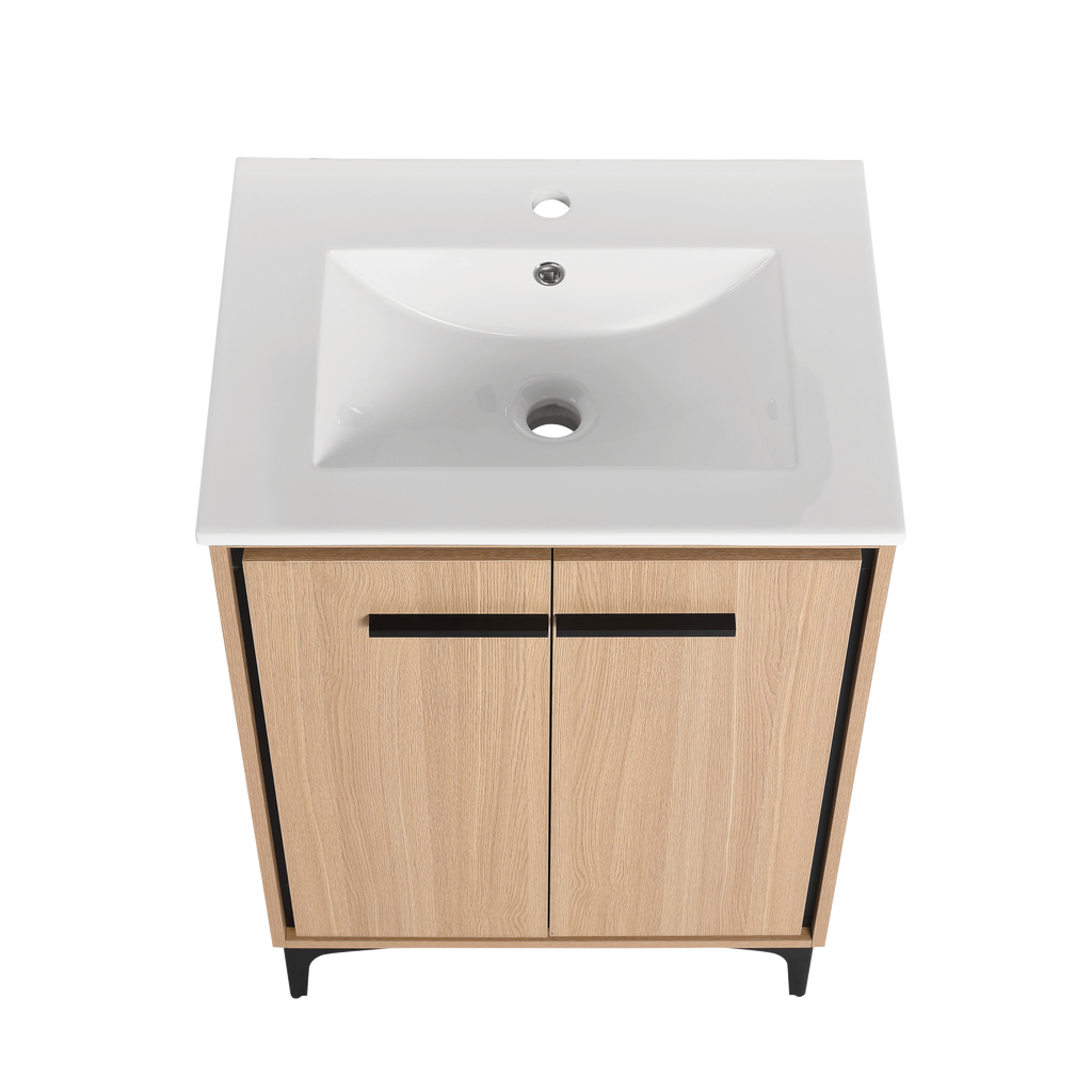24 Inch Bathroom Vanity Base with basin, Storage Cabinet with Doors, Engineered Wood