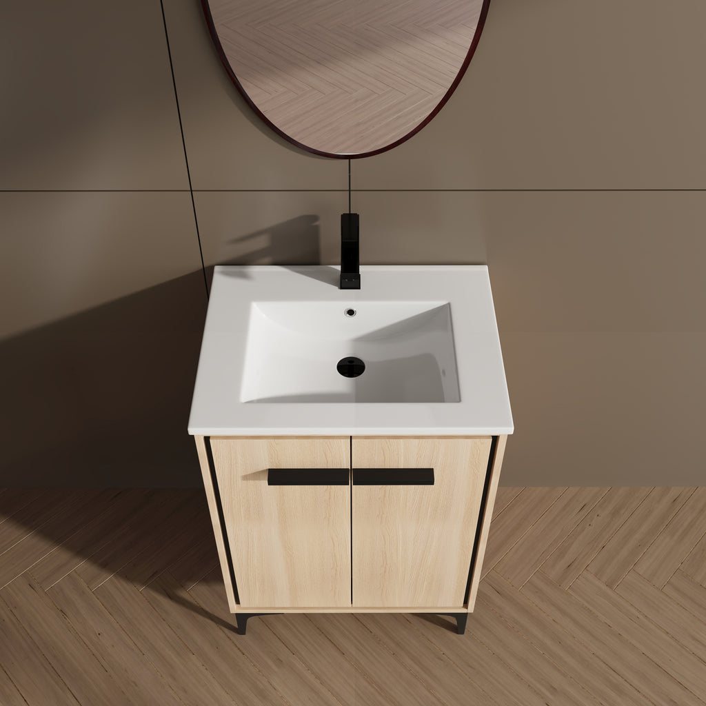 24 Inch Bathroom Vanity Base with basin, Storage Cabinet with Doors, Engineered Wood